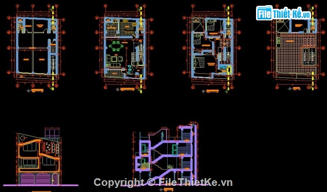 Bản vẽ nhà phố,kiến trúc 4 tầng,đầy đủ nhà phố,kiến trúc nhà